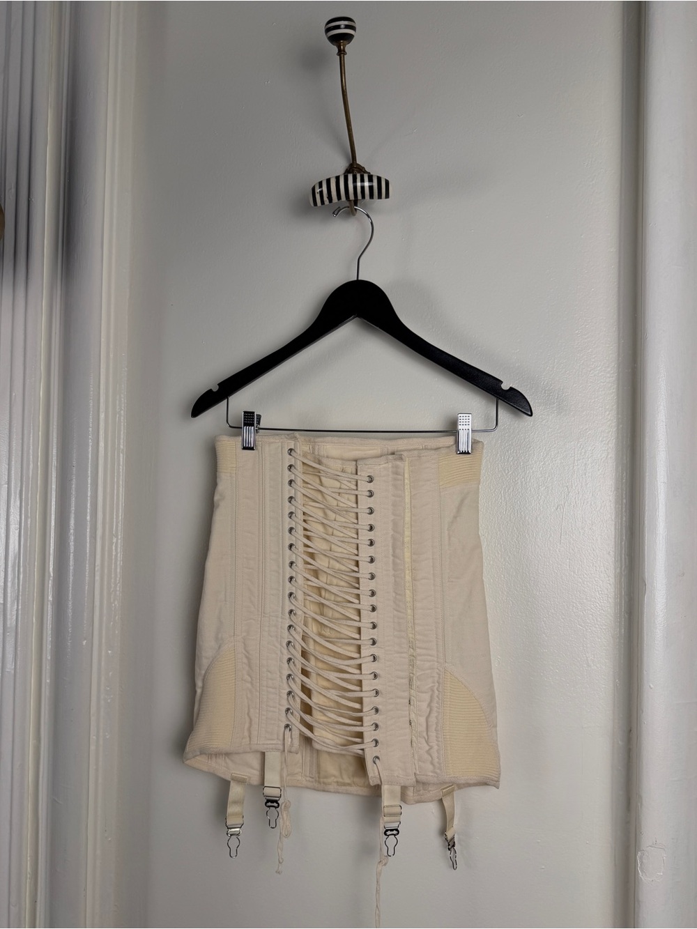 Orseund Iris Cream Lace-Up Corselet Mini Skirt